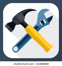 Hammer And Wrench Icon With Long Shadow