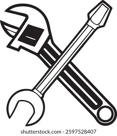 Hammer and wrench icon on white background. Electric repair logo template design vector. Repair services logo with wrench and power button