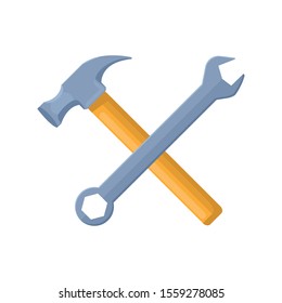 hammer and wrench icon over white background, vector illustration