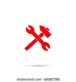 hammer wrench icon. Red icon and gray shadow