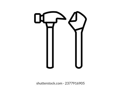 Hammer and Wrench Icon. Icon related to Construction. suitable for web site, app, user interfaces, printable etc. Line icon style. Simple vector design editable