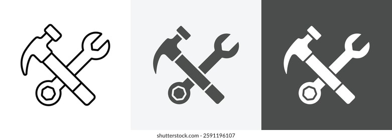 Hammer and wrench icon set vector art