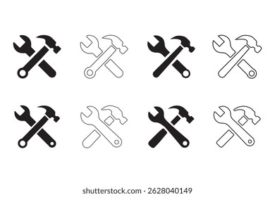 Hammer and Wrench icon set vector illustration isolated on white background