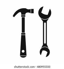Hammer and wrench icon in simple style on a white background vector illustration