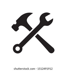 Hammer and wrench icon in trendy flat style design. Vector graphic illustration. Suitable for website design, logo, app, template, and ui. EPS 10.