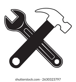 Hammer and Wrench icon vector art illustration isolated on white background
