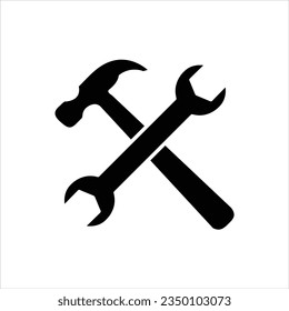 Hammer and wrench icon. Vector flat illustration on white background..eps