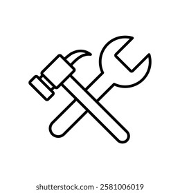 Hammer and wrench icon. vector flat black simple linear illustration for web and app..eps