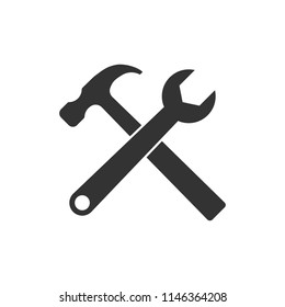 Hammer and wrench icon. Vector illustration, flat design.