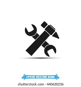 Hammer and wrench icon vector illustration eps10. Silhouette tool design in flat style.