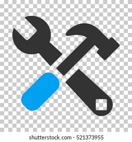 Hammer and Wrench icon. Vector pictogram style is a flat bicolor symbol, blue and gray colors, chess transparent background. Designed for software and web interface toolbars and menus.