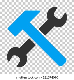 Hammer and Wrench icon. Vector pictogram style is a flat bicolor symbol, blue and gray colors, chess transparent background. Designed for software and web interface toolbars and menus.