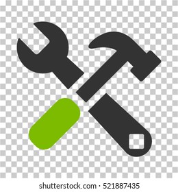 Hammer and Wrench icon. Vector pictogram style is a flat bicolor symbol, eco green and gray colors, chess transparent background. Designed for software and web interface toolbars and menus.