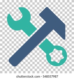 Hammer and Wrench icon. Vector pictogram style is a flat bicolor symbol, cobalt and cyan colors, chess transparent background. Designed for software and web interface toolbars and menus.