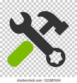 Hammer and Wrench icon. Vector pictograph style is a flat bicolor symbol, eco green and gray colors, chess transparent background. Designed for software and web interface toolbars and menus.