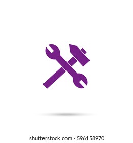 hammer wrench icon. Violet icon and gray shadow 