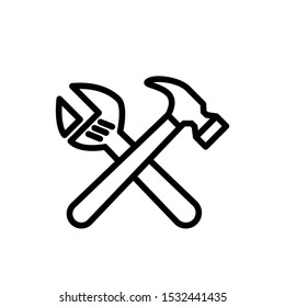 hammer and wrench icon, Working tools, Construction and Manufacturing icons, equipment icons vector EPS 10