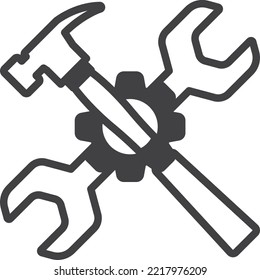 hammer and wrench illustration in minimal style isolated on background
