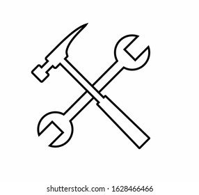 Hammer and wrench isolated vector for logo, sign, apps or website