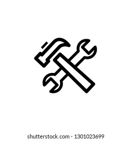 Hammer And Wrench Line Icon In Flat Style For App, UI, Websites. Black Icon Vector Illustration.