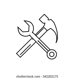 Hammer and wrench linear icon. Vector illustration. Minimalistic modern design.
