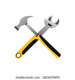 Hammer and wrench logo Tool flat icon Isolated on white