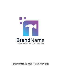 Hammer wrench logo vector art full color