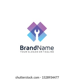 Hammer wrench logo vector art full color