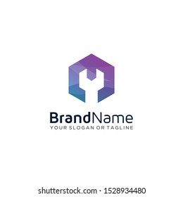 Hammer wrench logo vector art full color