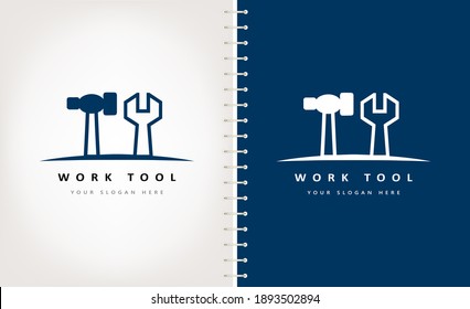 Hammer and wrench logo vector. Working tool design.