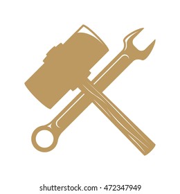 Hammer and wrench monochrome vector illustration in white background retro color