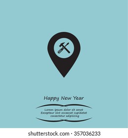hammer and wrench on map pointer, vector illustration.