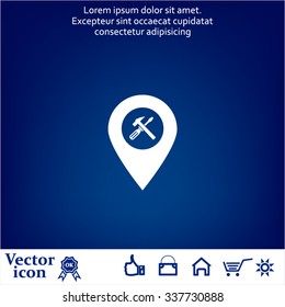 hammer and wrench on map pointer.vector illustration.