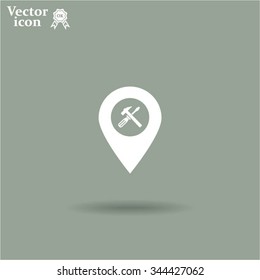 hammer and wrench on map pointer.vector illustration.