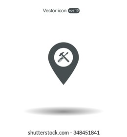 hammer and wrench on map pointer.vector illustration.
