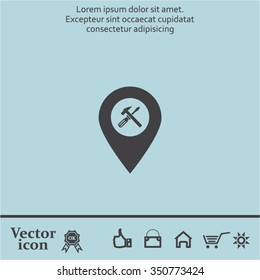 hammer and wrench on map pointer.vector illustration.