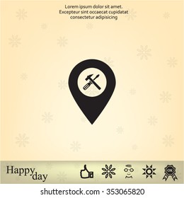 hammer and wrench on map pointer.vector illustration.