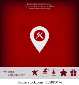 hammer and wrench on map pointer.vector illustration.