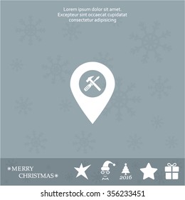 hammer and wrench on map pointer.vector illustration.