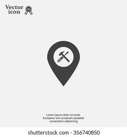 hammer and wrench on map pointer.vector illustration.