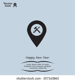 hammer and wrench on map pointer.vector illustration.