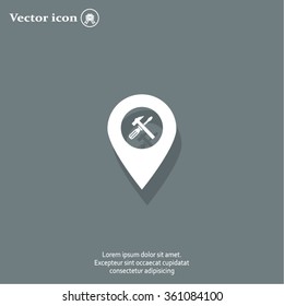 hammer and wrench on map pointer.vector illustration.