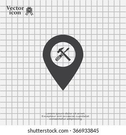 hammer and wrench on map pointer.vector illustration.