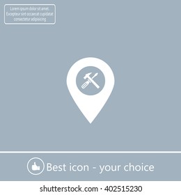 hammer and wrench on map pointer.vector illustration.
