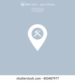hammer and wrench on map pointer.vector illustration.
