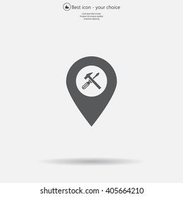 hammer and wrench on map pointer.vector illustration.