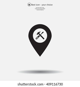 hammer and wrench on map pointer.vector illustration.