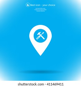 hammer and wrench on map pointer.vector illustration.