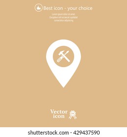 hammer and wrench on map pointer.vector illustration.