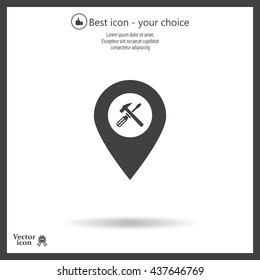 hammer and wrench on map pointer.vector illustration.